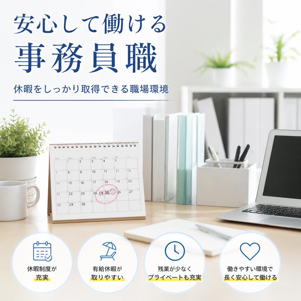 安心して働ける事務員職: 休暇をしっかり取得できる職場環境